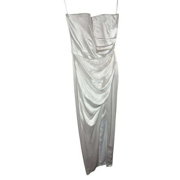 Sau Lee Priyanka Strapless Gown Maxi Dress Satin Ruched Side Slit Bridal Ivory 2 - Picture 5 of 12
